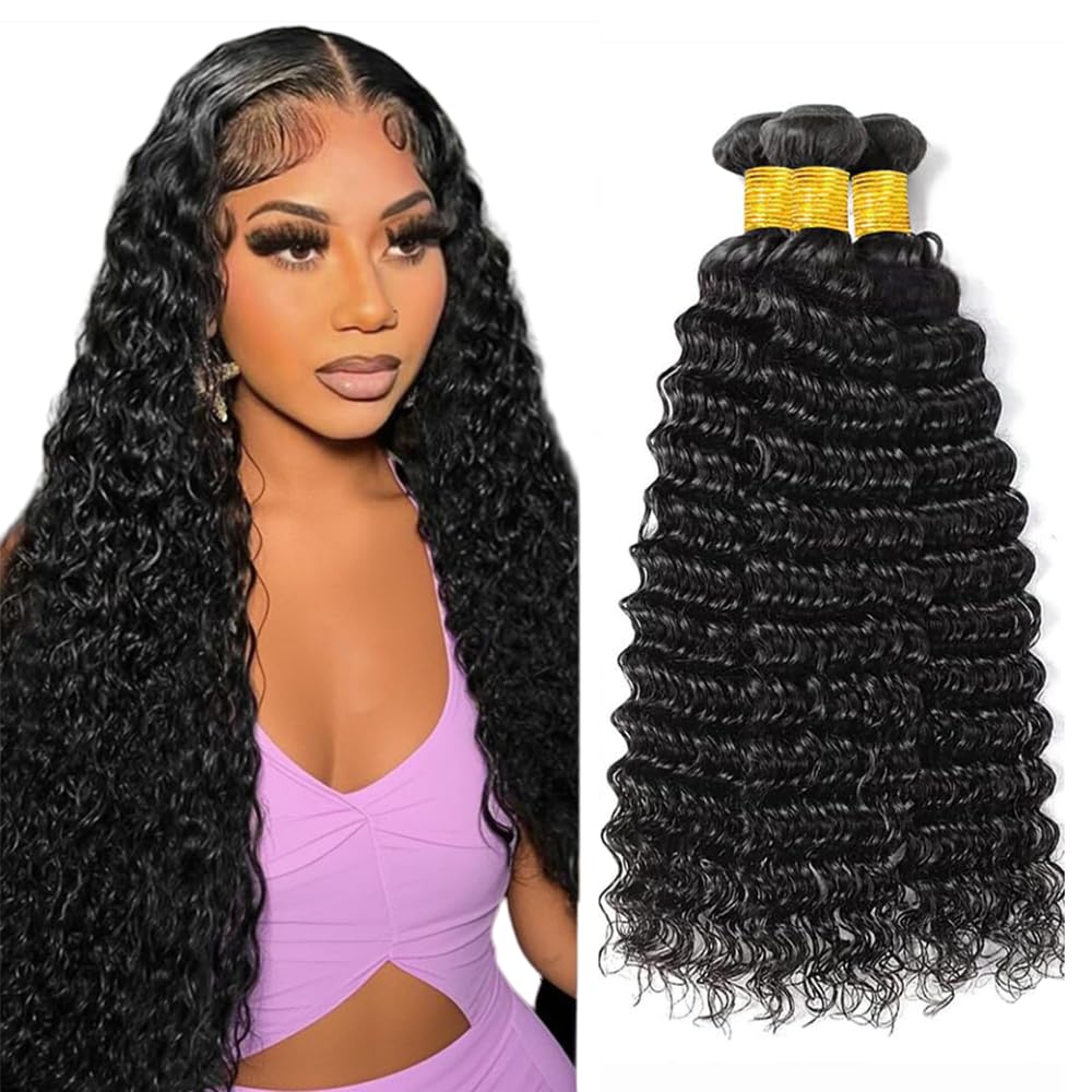 Deep Wave Bundles Deep Wave Human Hair Bundles Color 1b Black Bundle Human Hair Curly Wet And Wavy Bundle 12 14 16 Inch 150g