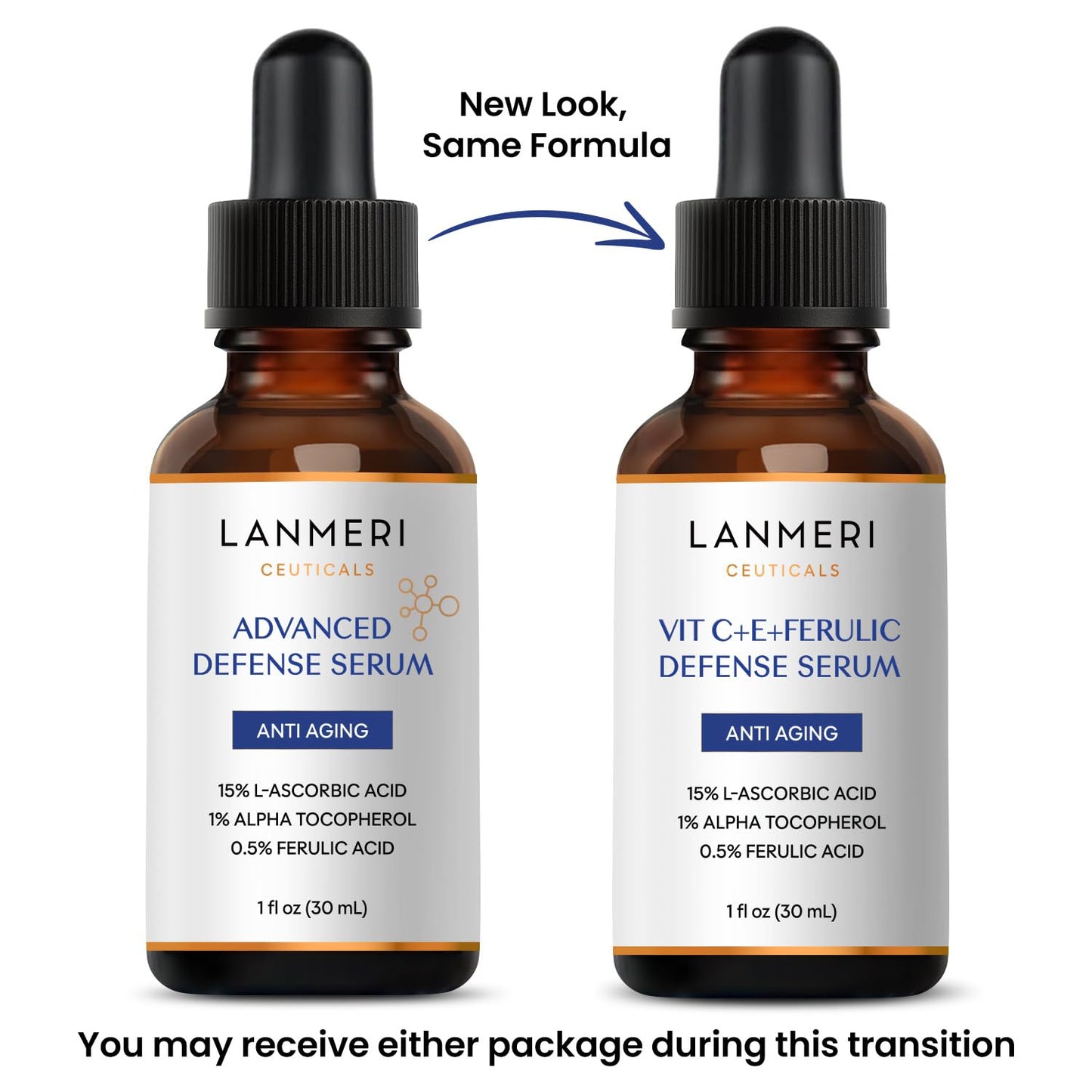 Lanmeri Ceuticals Vitamin C Serum - 15% Antioxidant Defense with Vitamin E & Ferulic Acid | 1 fl oz