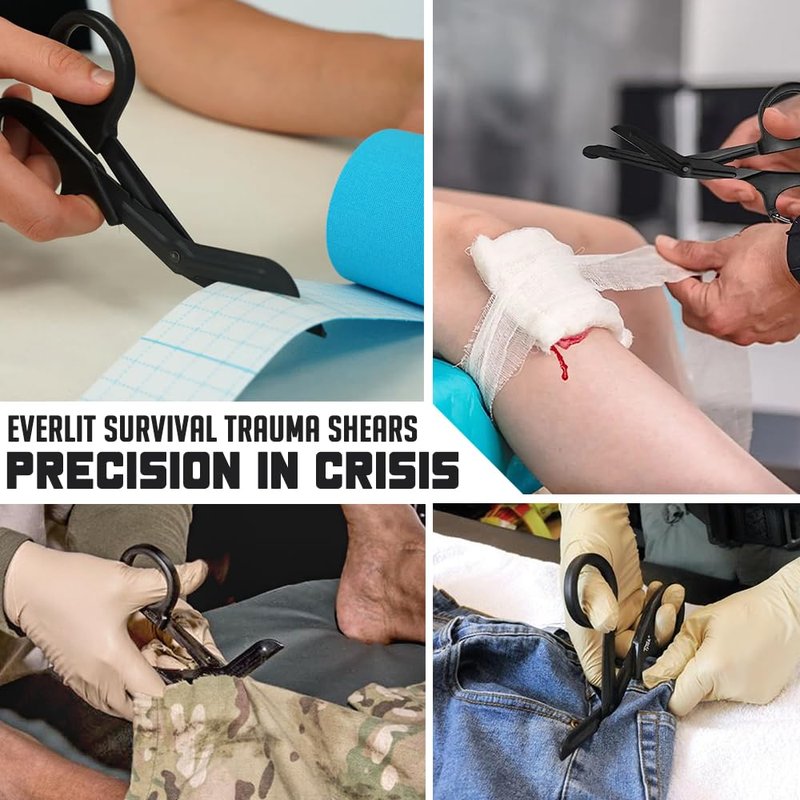 EVERLIT Trauma Shears Black Titanium Coated Non-Stick Blades Stainless Steel Bandage Medical Scissors for EMT EMS Doctor and Nurses (6" Compact, 1 Pair)