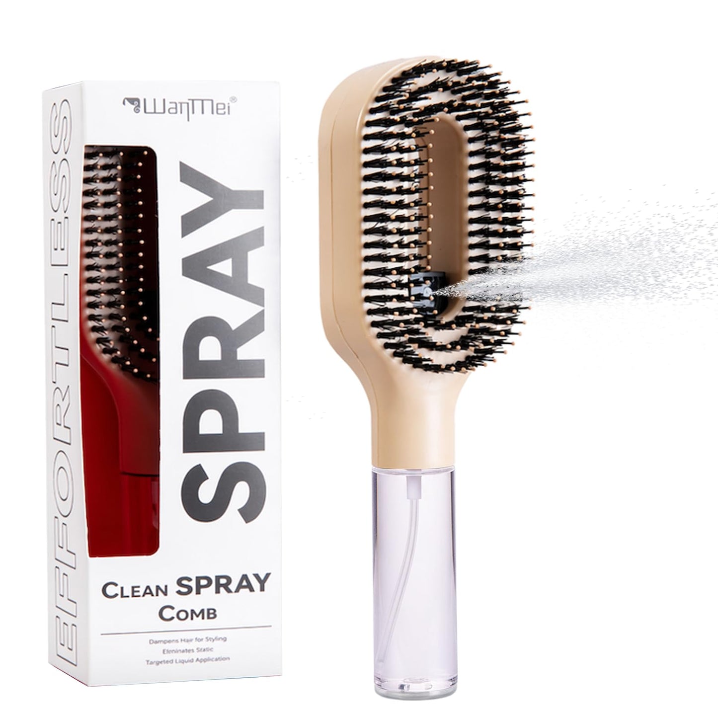 Hair Brush with Water Spray - 2-in-1 Detangling Brush with Built-in Mister Spray, 50ml Portable Spray Hair Brush for Wet & Dry Frizz-Free Styling, Women Girls & Kids(1 Kaki)