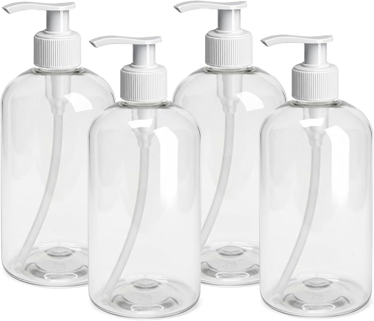 Empty Plastic Pump Bottles - 12oz Clear BPA-Free Dispensers for Shampoo, Lotion & Liquid Soap | Refillable 4 Pack