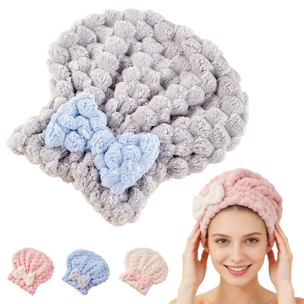 lulupureclean Absorbent Hair Towel Wrap for Wet Hair, 2026 New Cute Bow Design Microfiber Hairs Towel, Dry Quick Hairs Turban Wrap for Home and Travel, Soft and Lightweight Shower Caps Women (Grey)