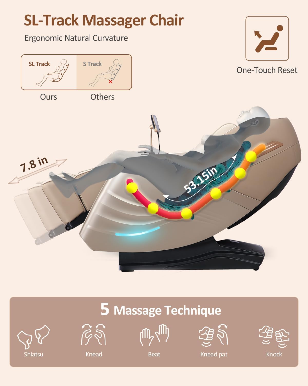 Full Body Shiatsu Massage Chair - 20 Modes, Zero Gravity, Heat & Airbag Massage | Deep Yoga Stretch, Cream