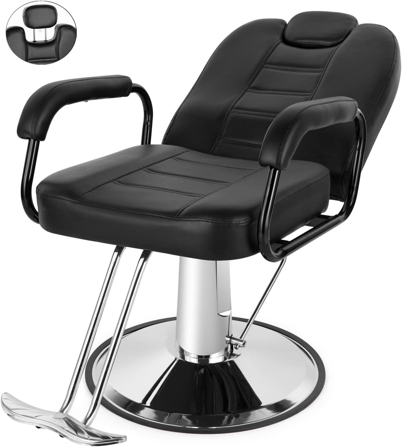 Heavy Duty Hydraulic Barber Chair - Extra Wide Reclining Salon Furniture | Black