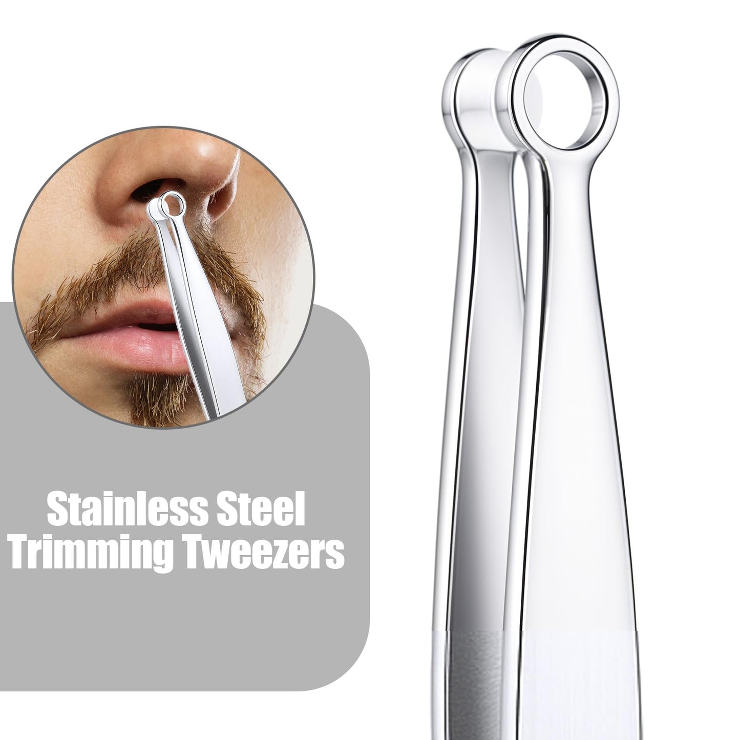 2 Pcs Universal Nose Hair Trimming Tweezers, Round Tip Tweezers Nose Clippers, Stainless Steel Hair Trimmer for Men Women, Round Eyebrow Trimmer Facial Hairs Tweezer