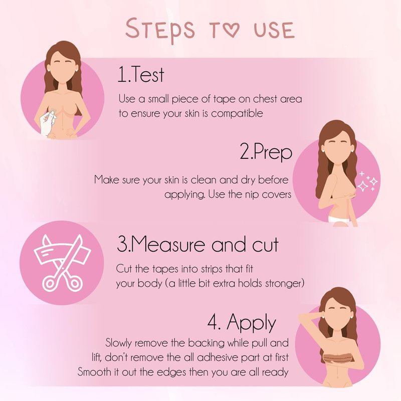 Boob Tape - Invisible Skin Tape for Breast Lift & Backless Bra | Size S, 2 Nipple Covers Included