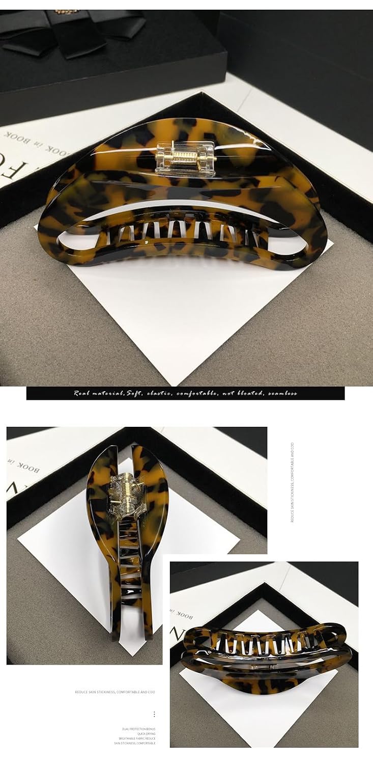Tortoiseshell Hair Claw Clips - 2PCS Strong Hold Cellulose Acetate for Thick Hair | Leopard Print Medium Size Accessories