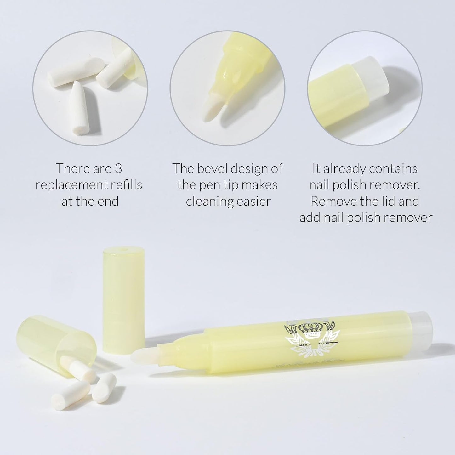 Nail Polish Remover Corrector Pen Set - 4pcs with 3 Cotton Tip Refills | Cuticle Cleaning Tool for DIY Manicure