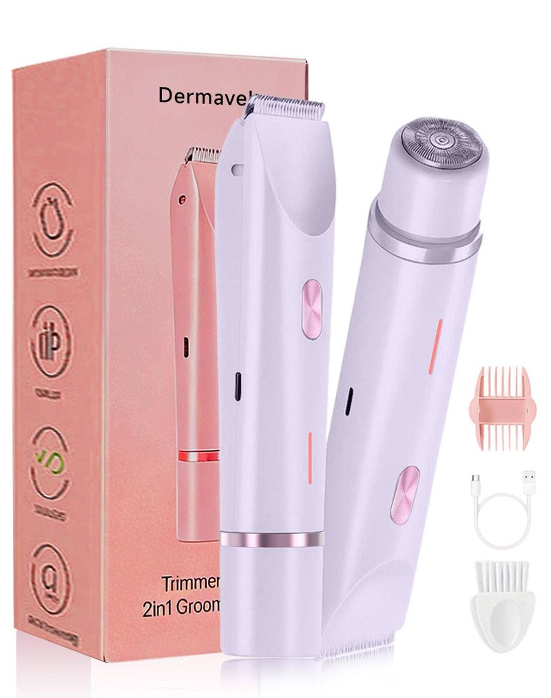 Dermavel Trimmer 2.0 Women, Ergonomic 2-in-1 Body & Facial Hair Trimmer, Luxury Skin Gentle Electric Razor, Waterproof Rechargeable Grooming Shaver for Smooth, Effortless Results, Skin Care (Purple)