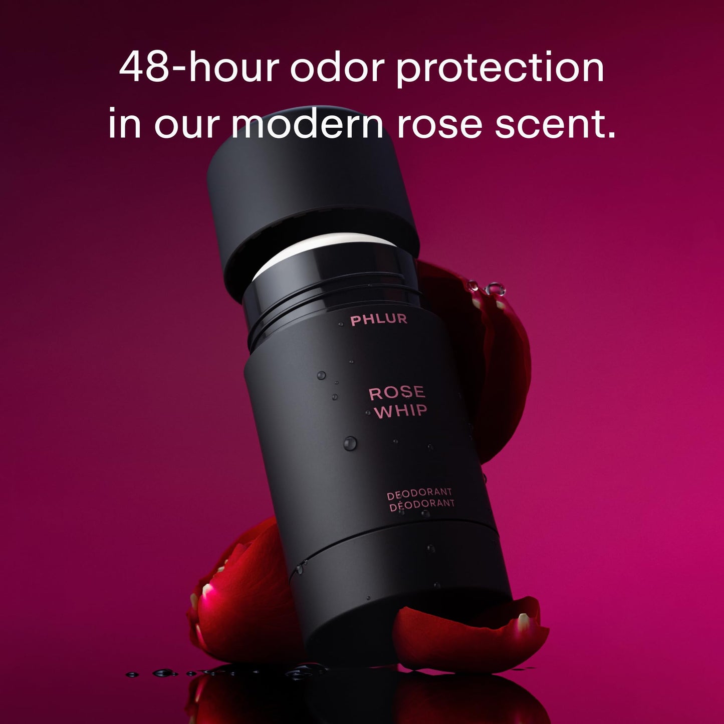 PHLUR Rose Whip Natural Deodorant, 1.76 Oz – Aluminum Free Deodorant for Women & Men, Long Lasting Odor Protection with Rose, Pink Pepper, Amber & Musk, Deodorant Stick