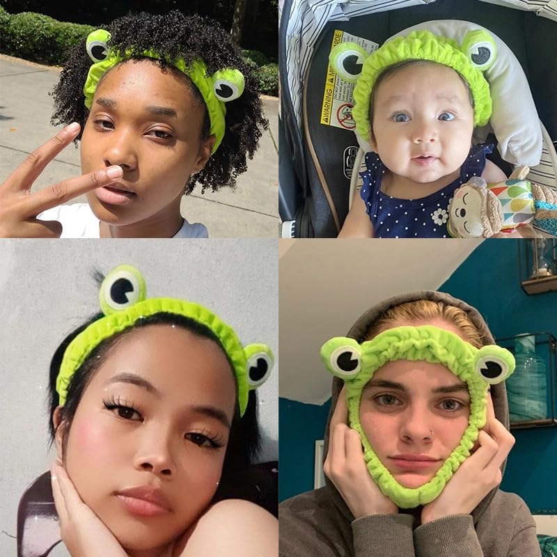 Cute Frog Face Wash Headband & Wrist Set for Girls & Women - Spa & Makeup Accessory