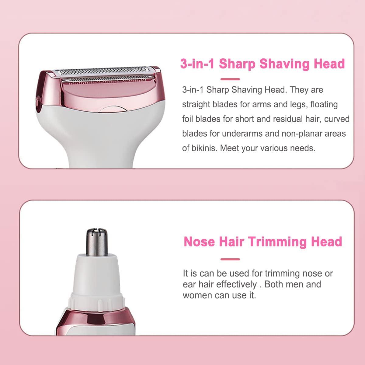 Electric Razor for Women - 4-in-1 Hair Trimmer for Face, Nose, Eyebrows, and Body | Painless Rechargeable Shaver Set