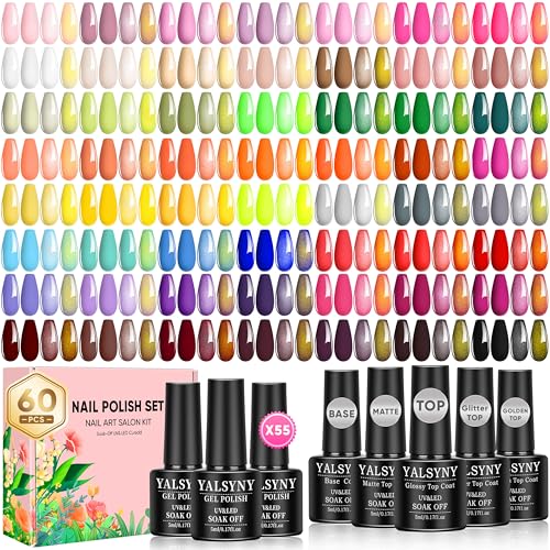 YALSYNY 60-Piece Gel Nail Polish Kit with 55 Colors and Top & Base Coat