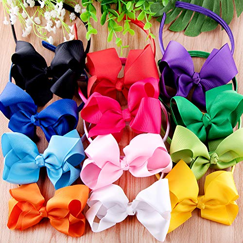 SIQUK 12-Pack Grosgrain Bow Headbands for Girls - Multi-Color
