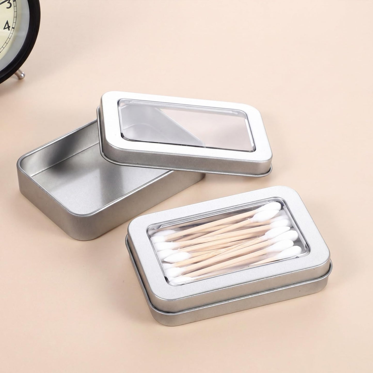 Cotton Swab Holder for Travel, 2 Pcs Portable Dental Floss Pick Holder Cotton Swab Container Empty Metal Hair Tie Organizer Pick Dispenser for Pill Oral Care Hotels Dating Dinners Teeth Cleaning