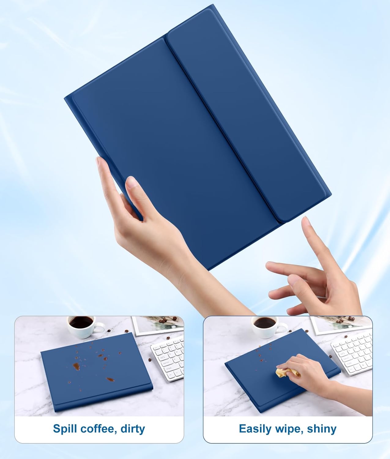 iPad 11th & 10th Gen Case with Keyboard - Folio Cover, Pencil Holder, Multi-Touch Trackpad, 7 Color Backlit | Navy Blue