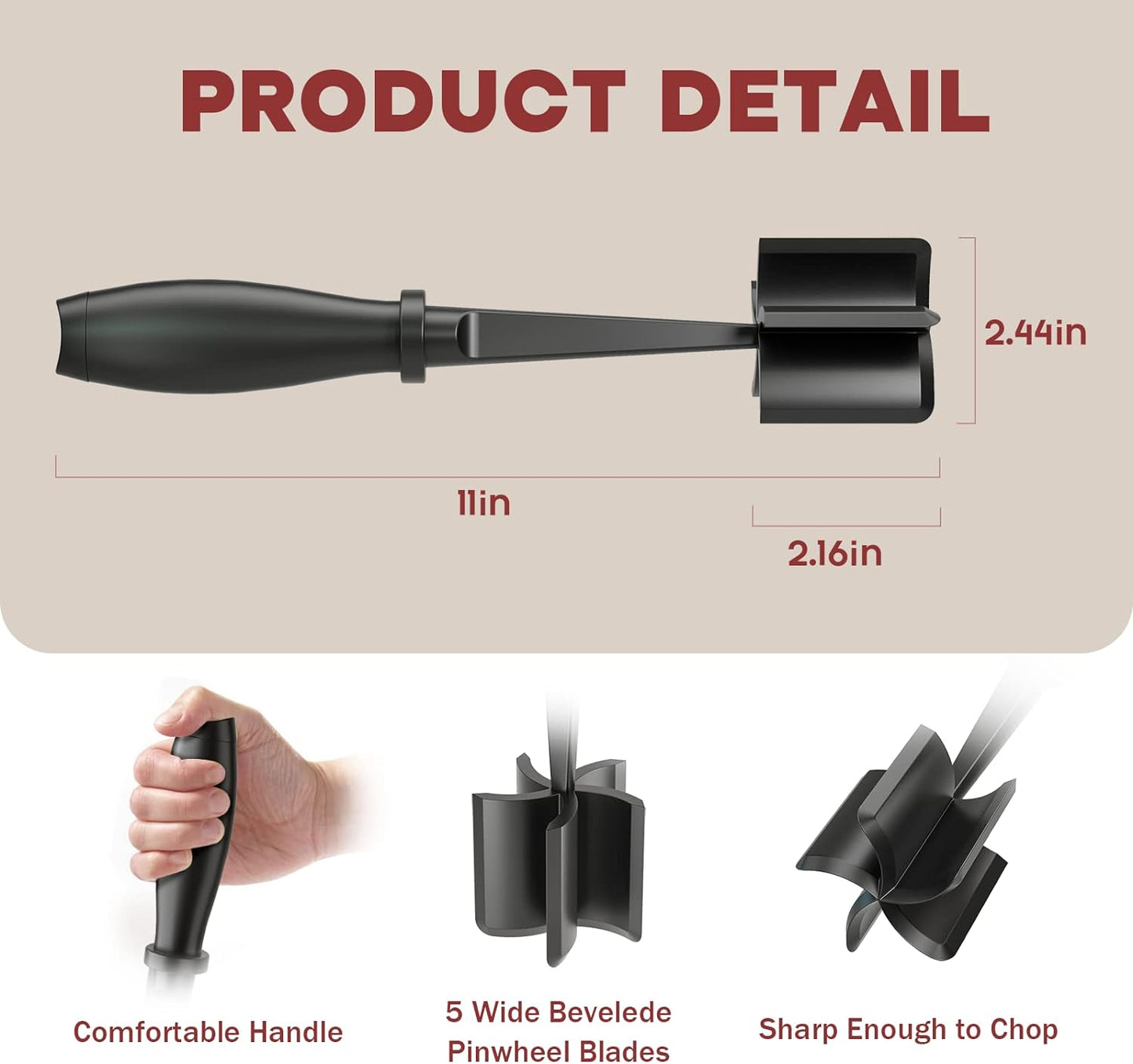 Meat Chopper - Premium Hamburger Grinder & Heat Resistant Smasher for Ground Beef | Black