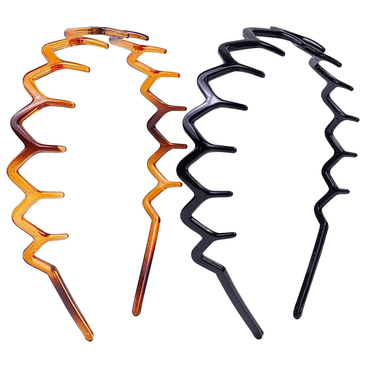 Zig Zag Headbands for Women - Classic 90s Non-Slip Hair Bands | 2 Pack Black & Brown for Curly Hair & Everyday Use