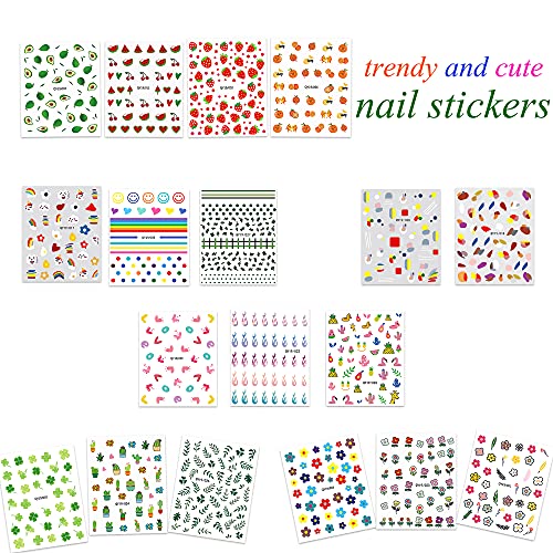 18 Sheets 3D Self-Adhesive Nail Art Decals for Women and Kids DIY Manicure