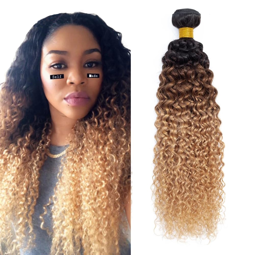 28 Inch T1B4/27 Ombre Blonde Bundles Human Hair Kinky Curly 1 Bundles 100 Grams/Bundle 10A Grade Unprocessed Brazilian Virgin Hairs Ombre Bundles Weaves Hair Extensions For Women
