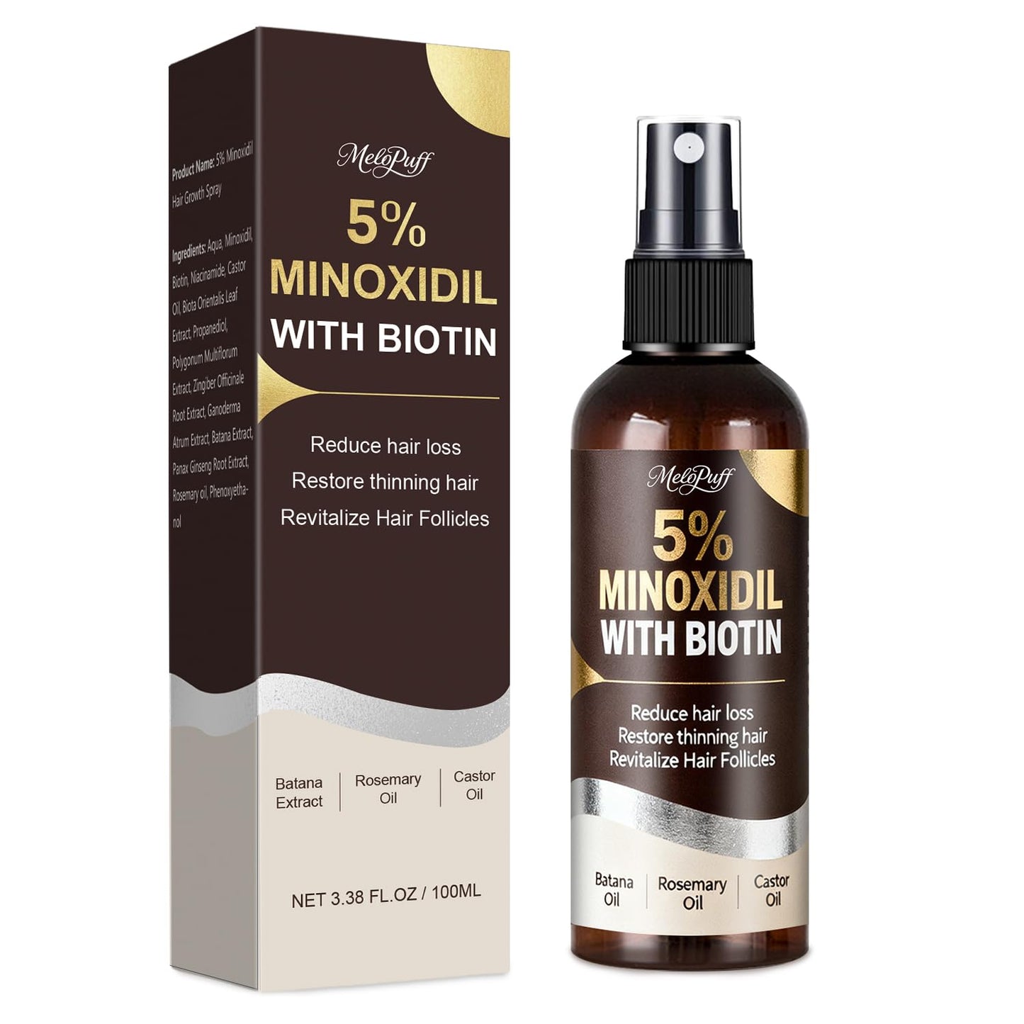 5% Minoxidil Hair Growth Serum for Men & Women - Extra Strength Biotin Formula with Rosemary & Batana Extract | 3.38 Oz