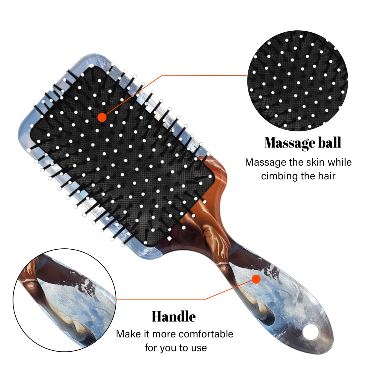 Yeahhhlife Curly Hair Brush, Running Horse Snow Mountain Detangler Brush with Ultra-Soft Bristles, Detangling Hairbrush for Curly, Straight, Damaged Hair