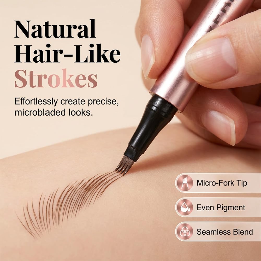 New Microblading Eyebrow Pen, Upgraded 4-Tip 3D Waterproof Eyebrow Pencil, Premium Eye Brow Pen Natural Magic Eyebrow Makeup Fine Stroke Contouring Pencil Long-Lasting Stay on All Day (Dark Brown)