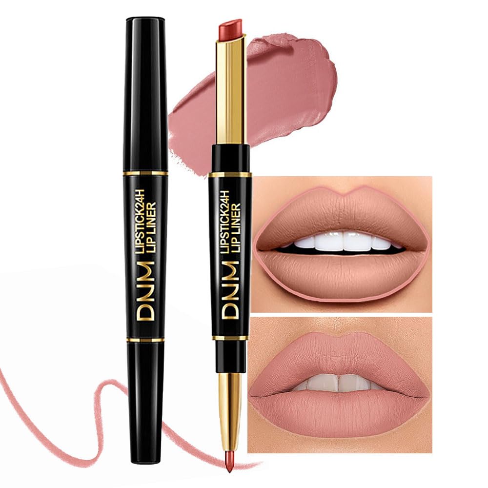 Chestnut Nude Brown Matte Lip Liner & Lipstick Set - Long Lasting, Waterproof, Smudge Proof | Antique Rose