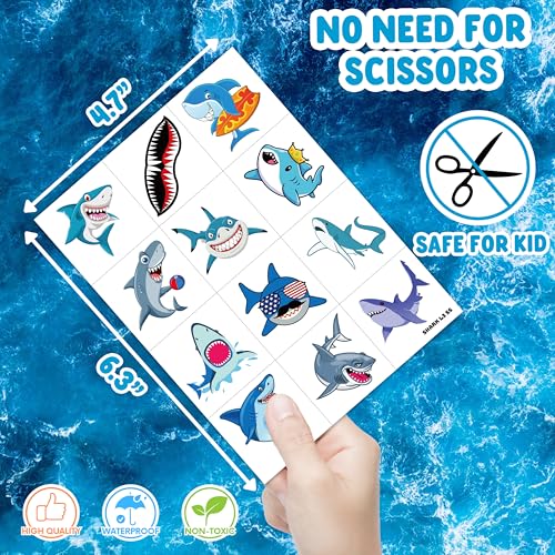 60 Shark Temporary Tattoos for Kids - Ocean Theme Fun
