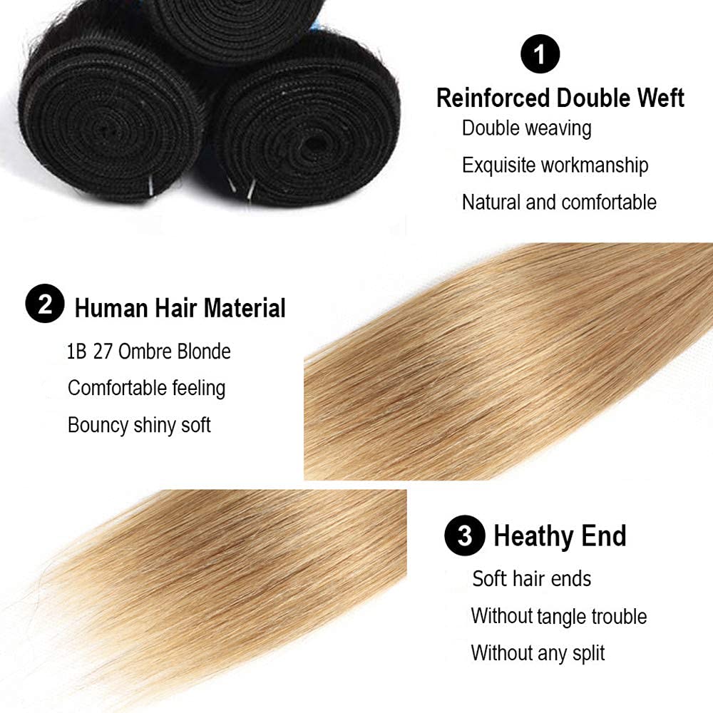 Ombre Straight Bundles 1b/27 Human Hair Bundles 24 26 28 Inch Honey Blonde Bundles 8A Grade Brazilian Virgin Remy Blonde Human Hair Bundle