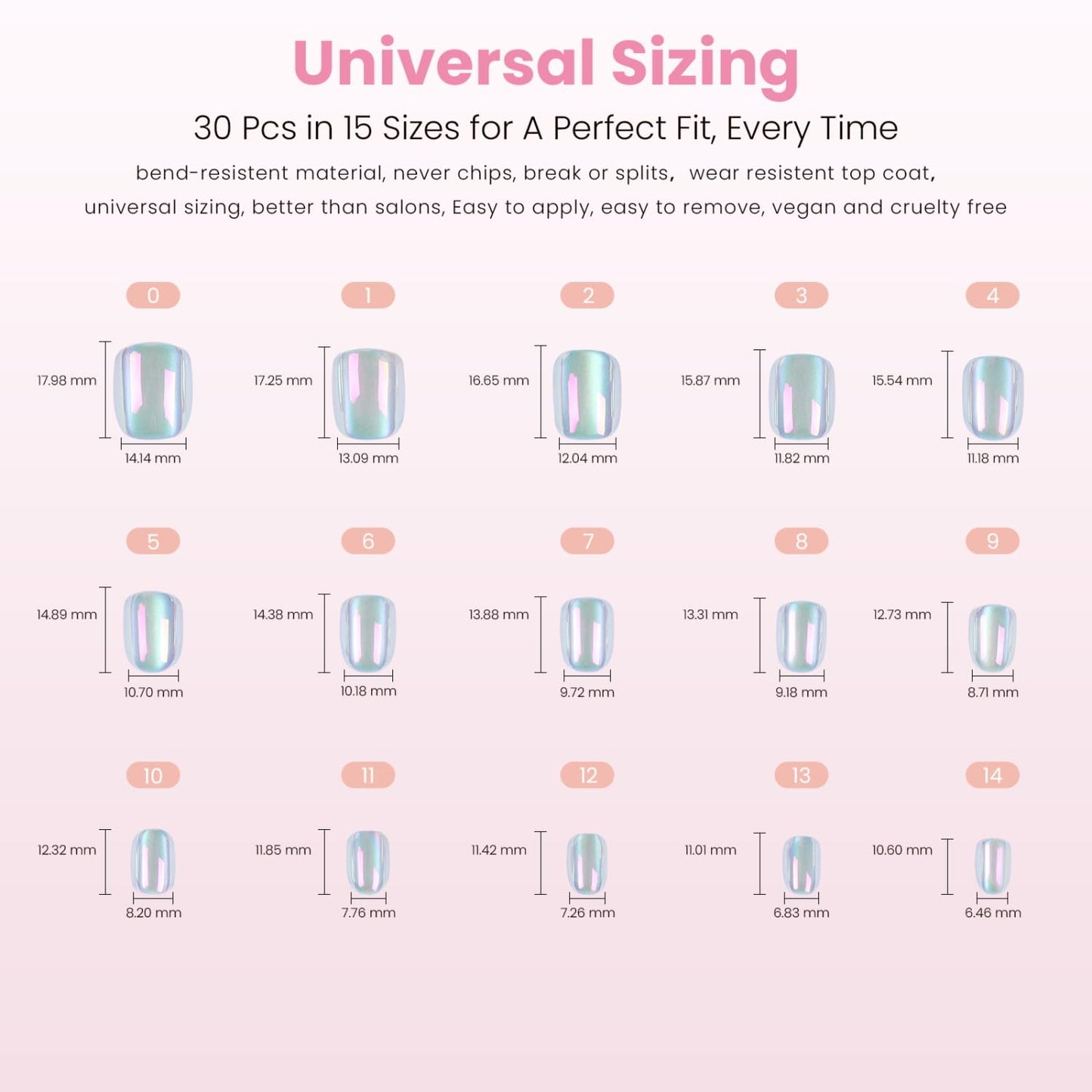 Press On Nails - Hologlam Glossy Aurora Cat Eye Velvet Short Square | Reusable Stick-On False Nails in 15 Sizes - 30 Nail Kit
