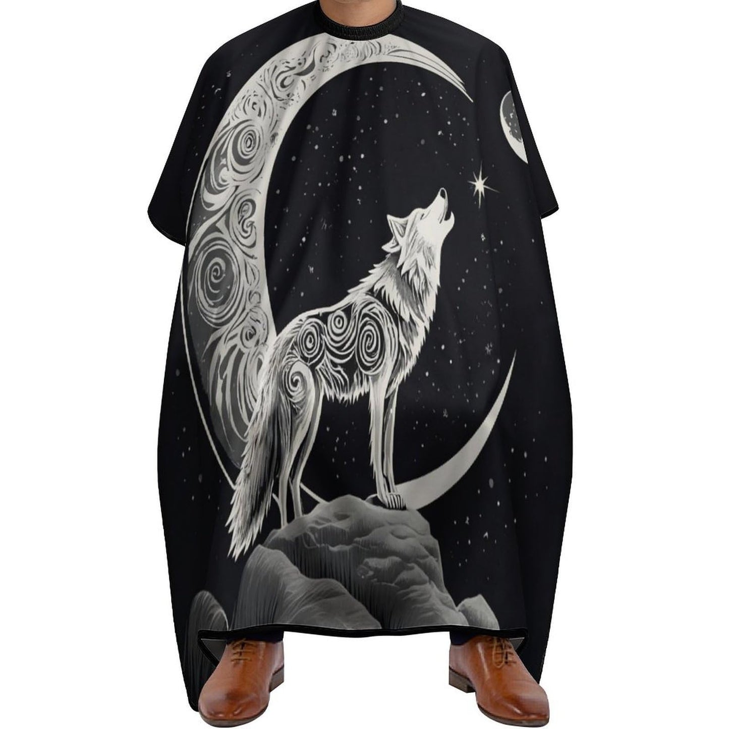 Large Professional Barber Cape Waterproof Hair Cutting Cape for Men Women Wolf Howling Moon