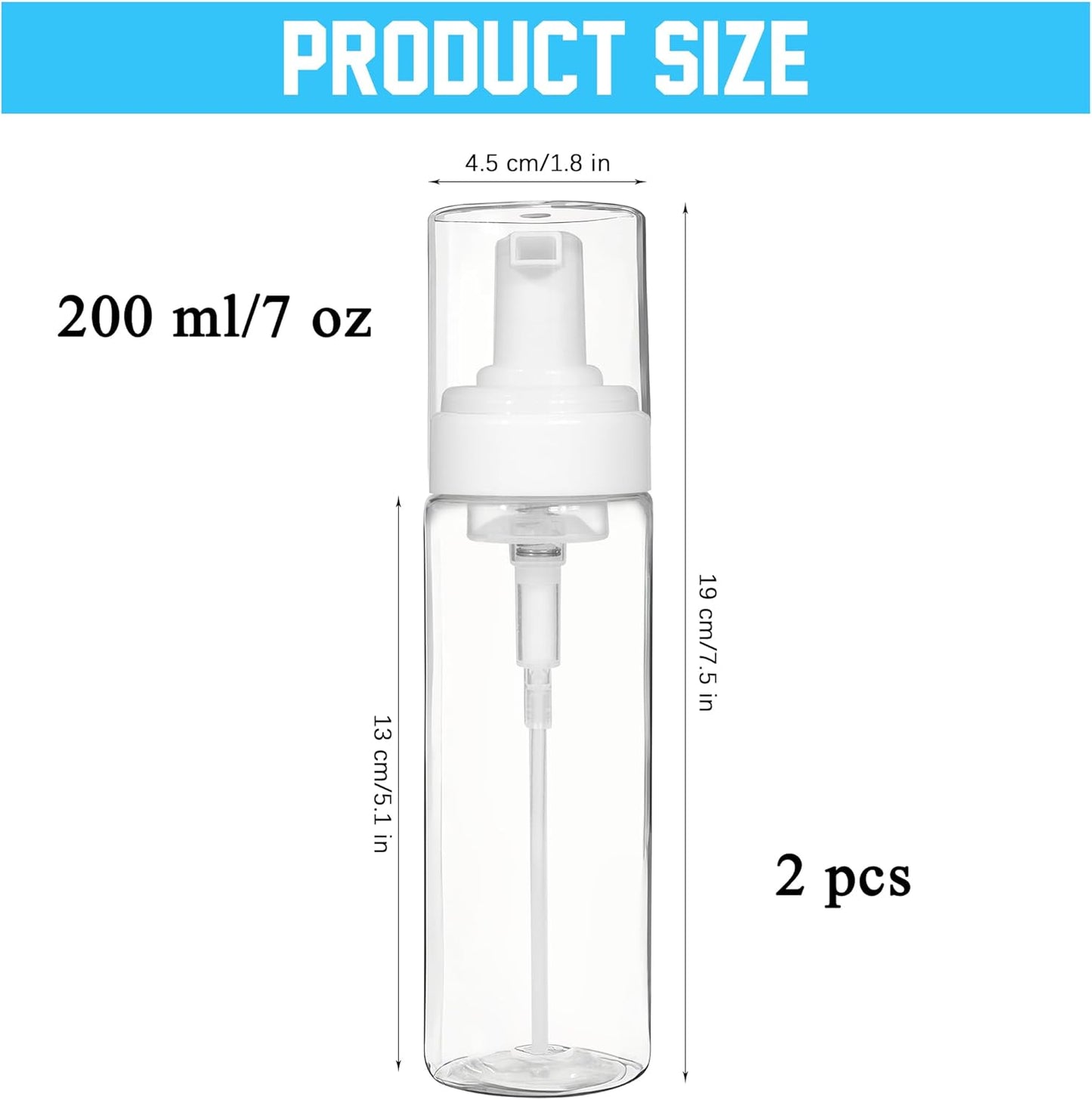 Foam Pump Bottle Set - 2PCS Travel Size Dispenser for Hand Soap, Body Wash & Shampoo | 200ml/7oz