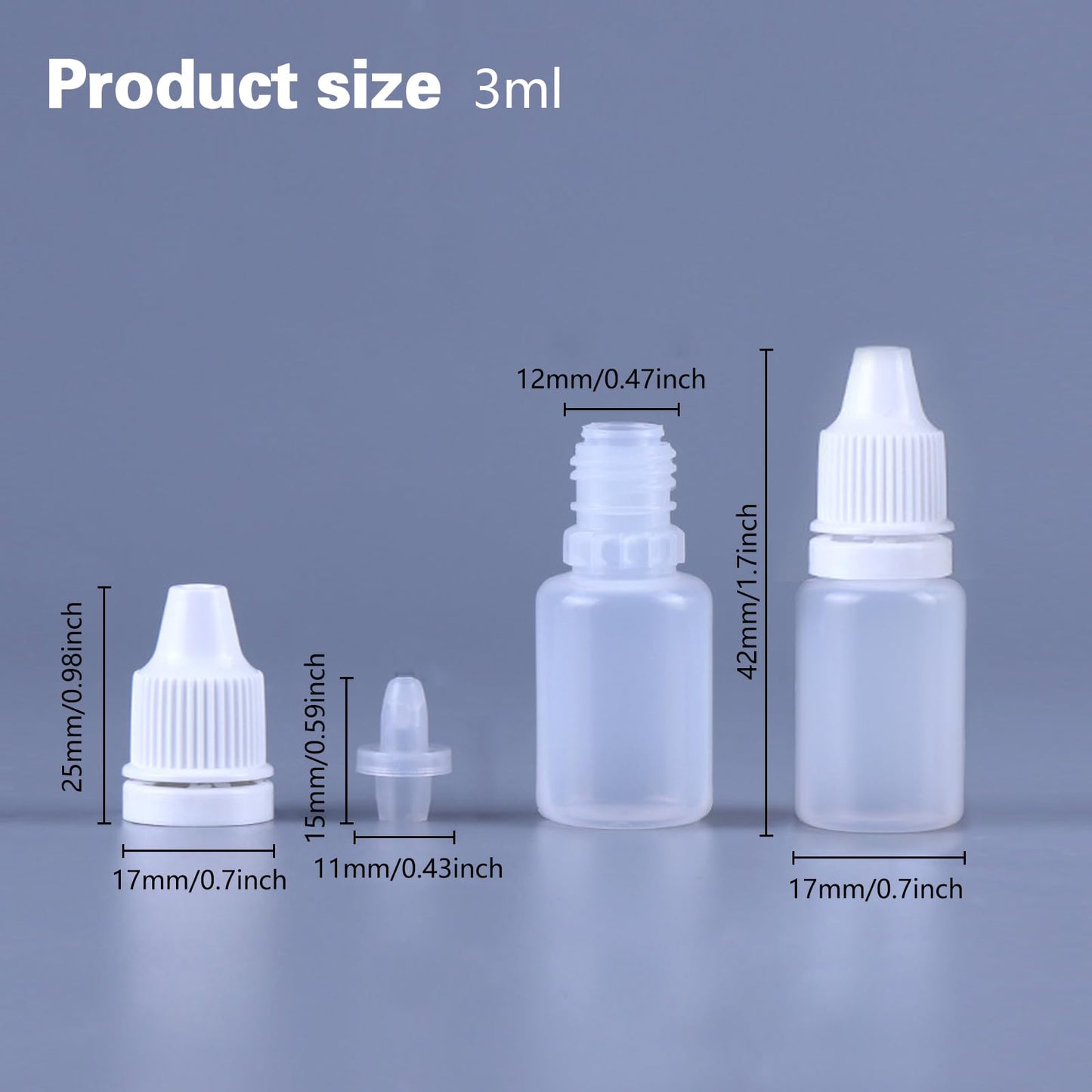 Burry Life Science 12PCS 3ML White Plastic Empty Squeezable Dropper Bottles Portable Eye Liquid Dropper Small Plastic Refillable Containers with Screw Cap and Plug (White, 3ML)