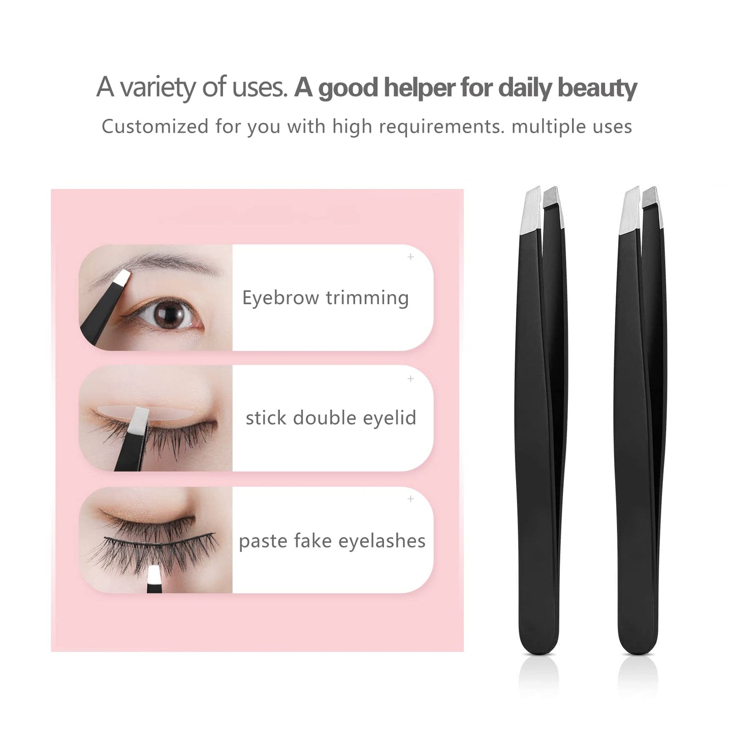 Derlaier Tweezers Set Professional High Precision Stainless Steel Eyebrow Remover Ingrown Hair & Splinter Removal Kit Facial Hair Grooming Tools for Men Women Black 4 Pcs