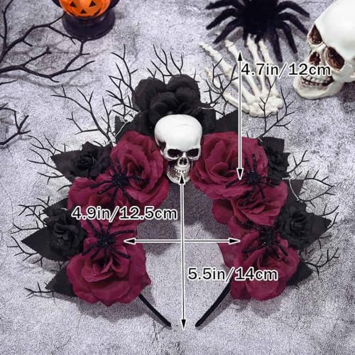 LED Light Up Rose Halo Crown Headband for Women - Gothic Skull Design