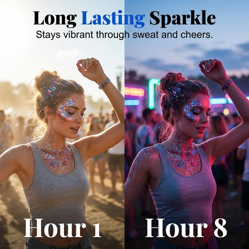 Patriotic Red White and Blue Glitter Stick - USA Hair & Face Gel for 4th of July Celebrations | Independence Day Accessory