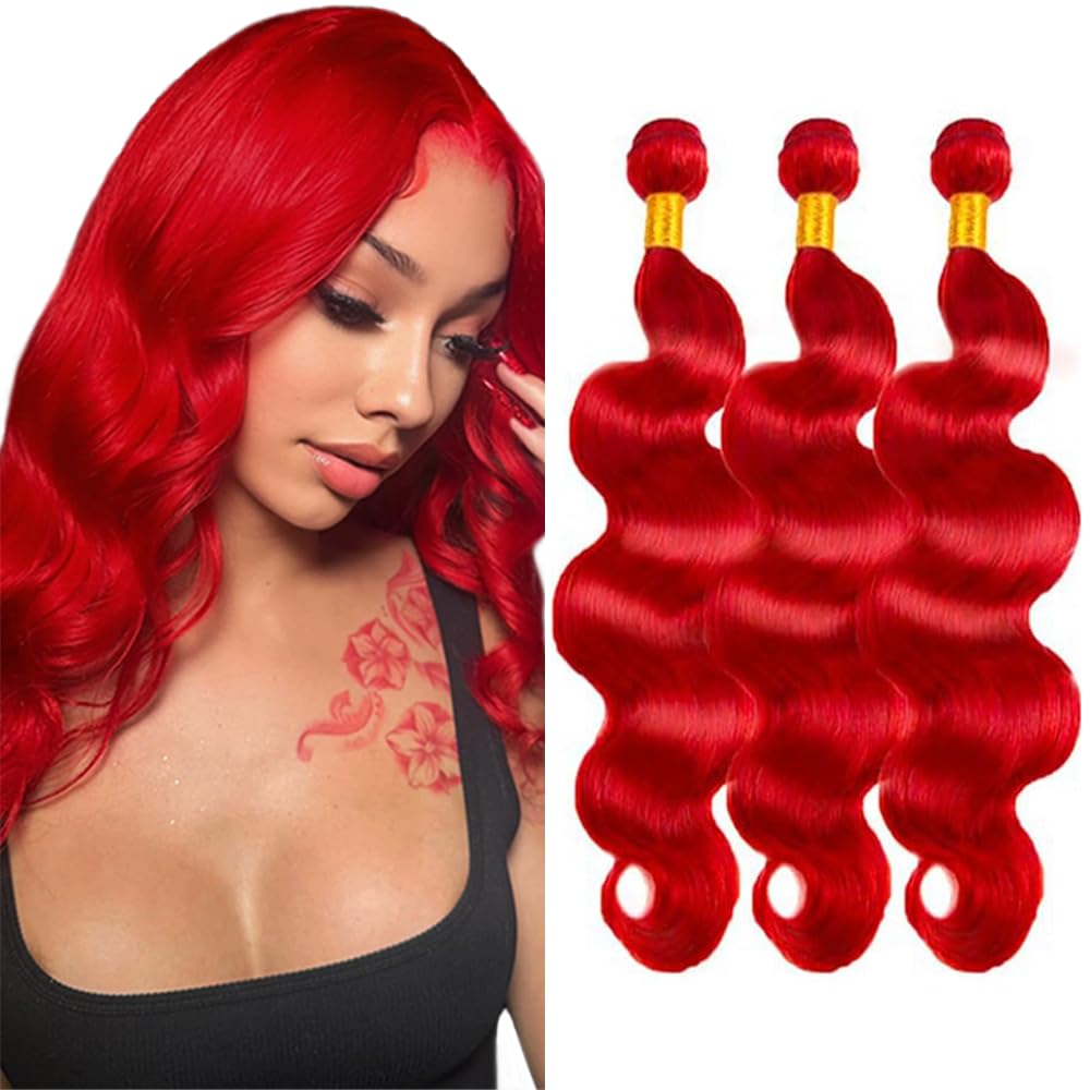Red Body Wave Bundles Red Body Wave Bundle Human Hair 12 14 16 Inch Mixed Length 3 Bundles Burgundy Bundle Human Hair 300g
