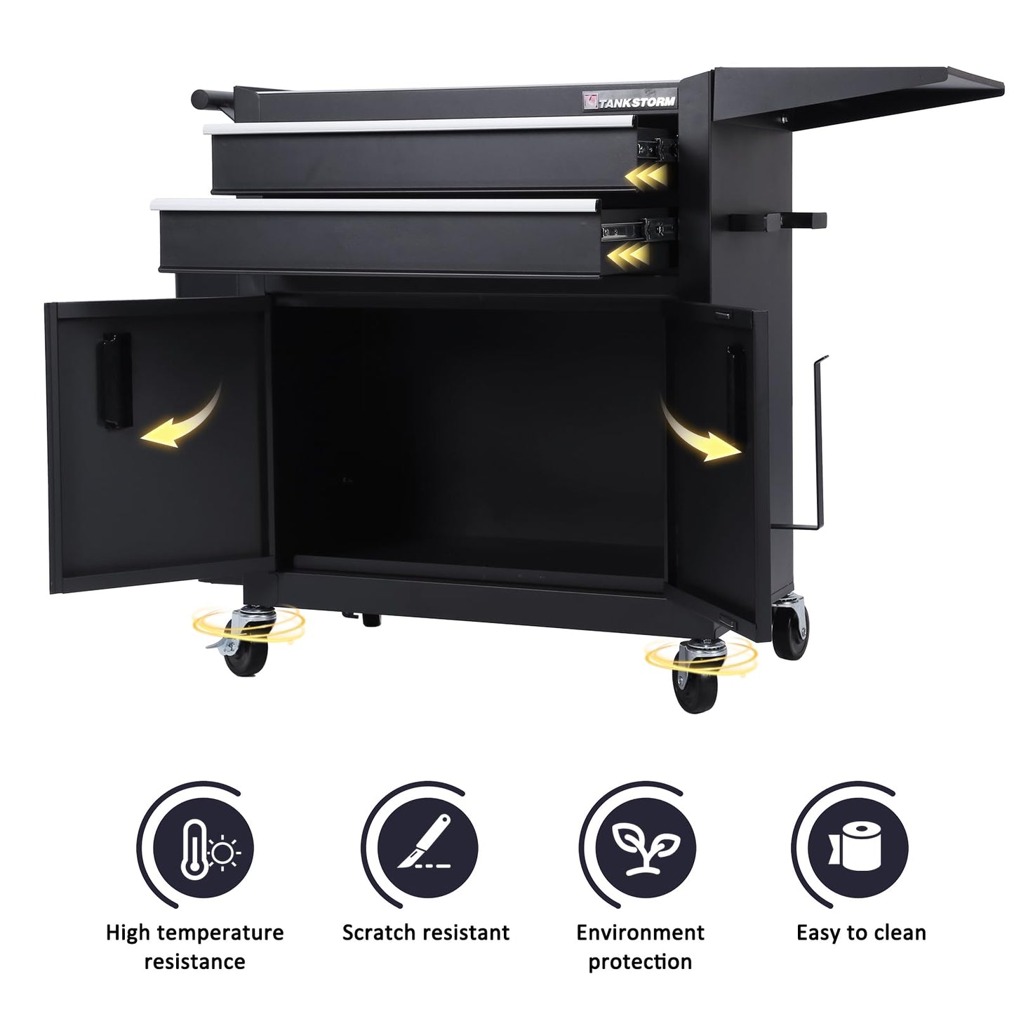 Professional Mobile Rolling Hair Stylist & Tattoo Station Black Steel