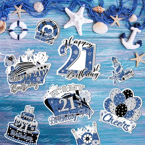 21st Birthday Cruise Door Magnets - Blue Black Silver Decor