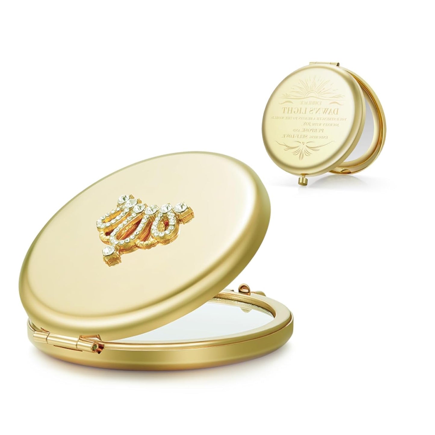 OMIRO Compact Magnifying Makeup Mirror - 1X/10X Dual Magnification | Crown Engraved Design, Perfect Gift for Women & Moms (Gold)