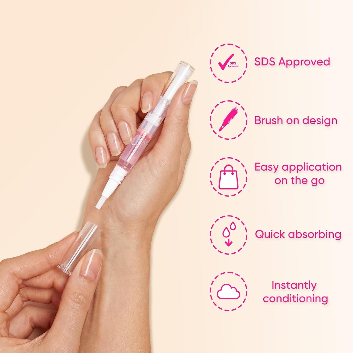 Nail Strengthening Oil Pen - Fast-Absorbing Cuticle Treatment with Biotin & Ginseng | Jasmine, Rose, Lemon Scents