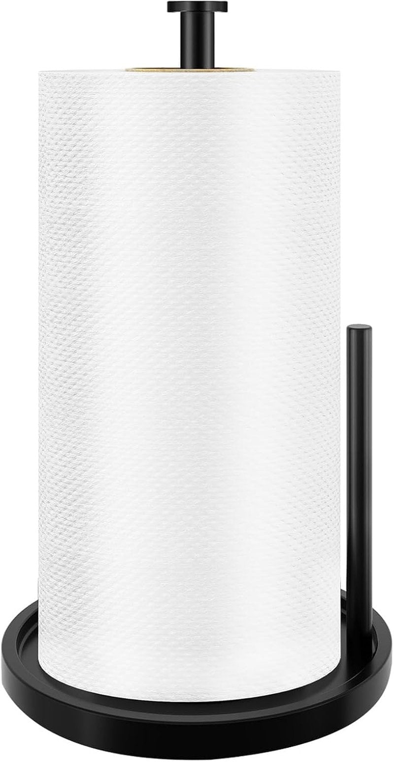 Stainless Steel Paper Towel Holder - Freestanding Design with Anti-Slip Weighted Base | Black Kitchen Accessory
