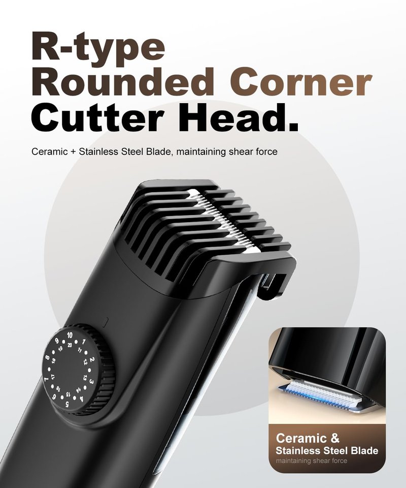 TEPOTZ Vacuum Beard Trimmer for Men, No Mess Trimming, 40 Adjustable Lengths Dial, Smooth Ceramic Blade for Sensitive Skin, Waterproof Wet/Dry, LED Display, USB-C Grooming Kit