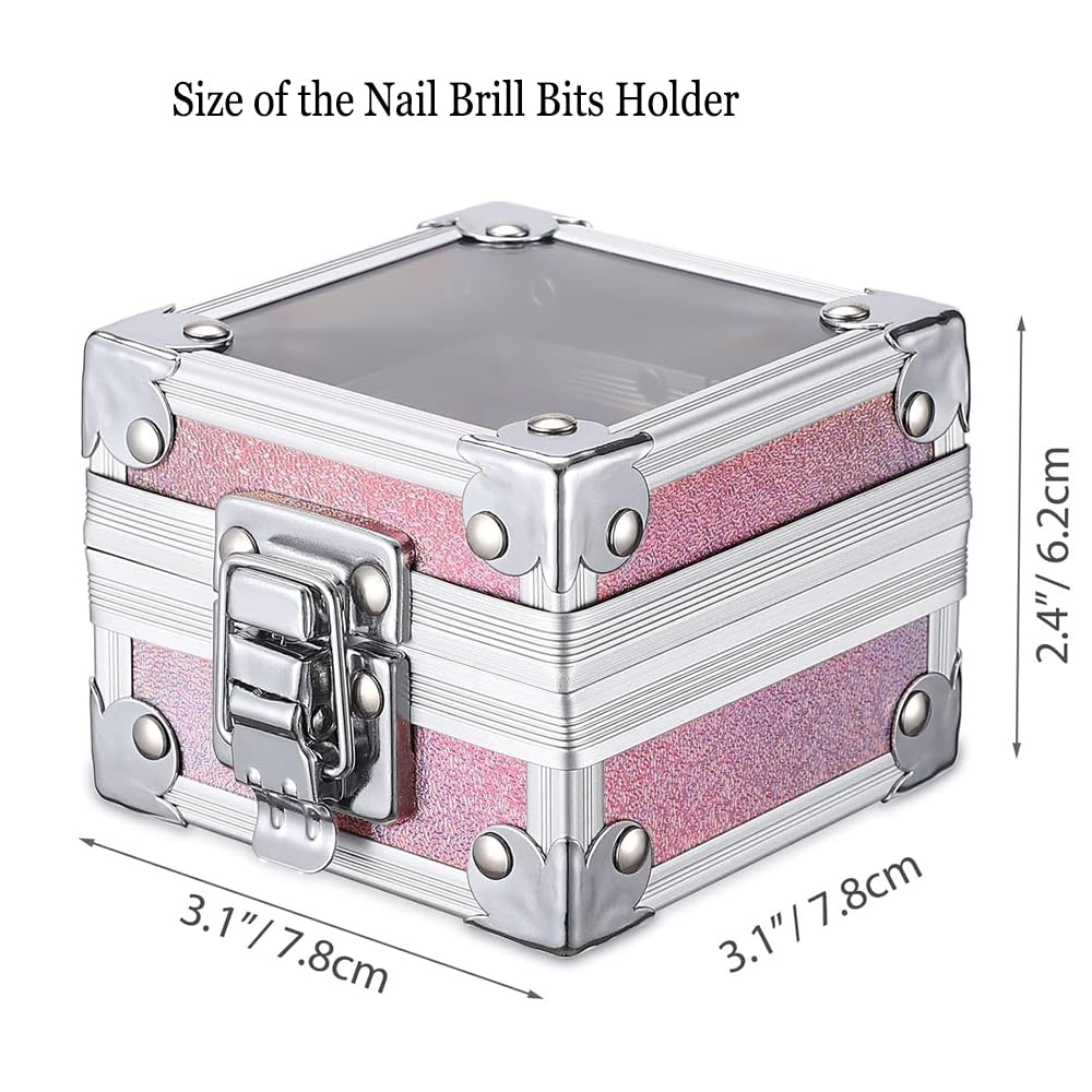 KACHIMOO Nail Drill Bit Holder,25 Holes Nail Art Polishing Grinding Drill Bit Holder Organizer Container Professional Nail Art Tool,Pink