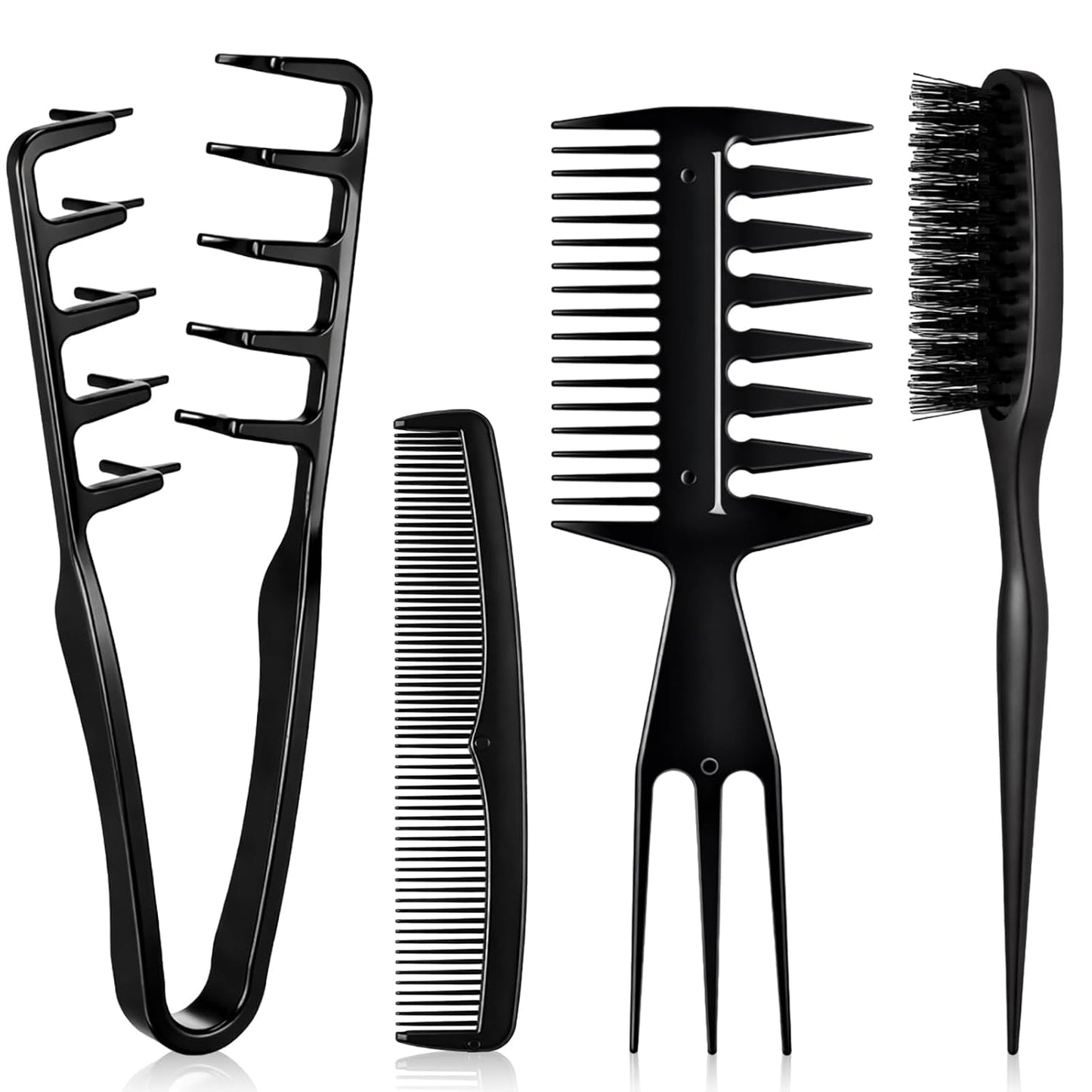 4 Pcs Texture Styling Comb Set - Voluminous Wide Toothed Hair Combs for Men & Women | Dual-Sided Fluffy Picks