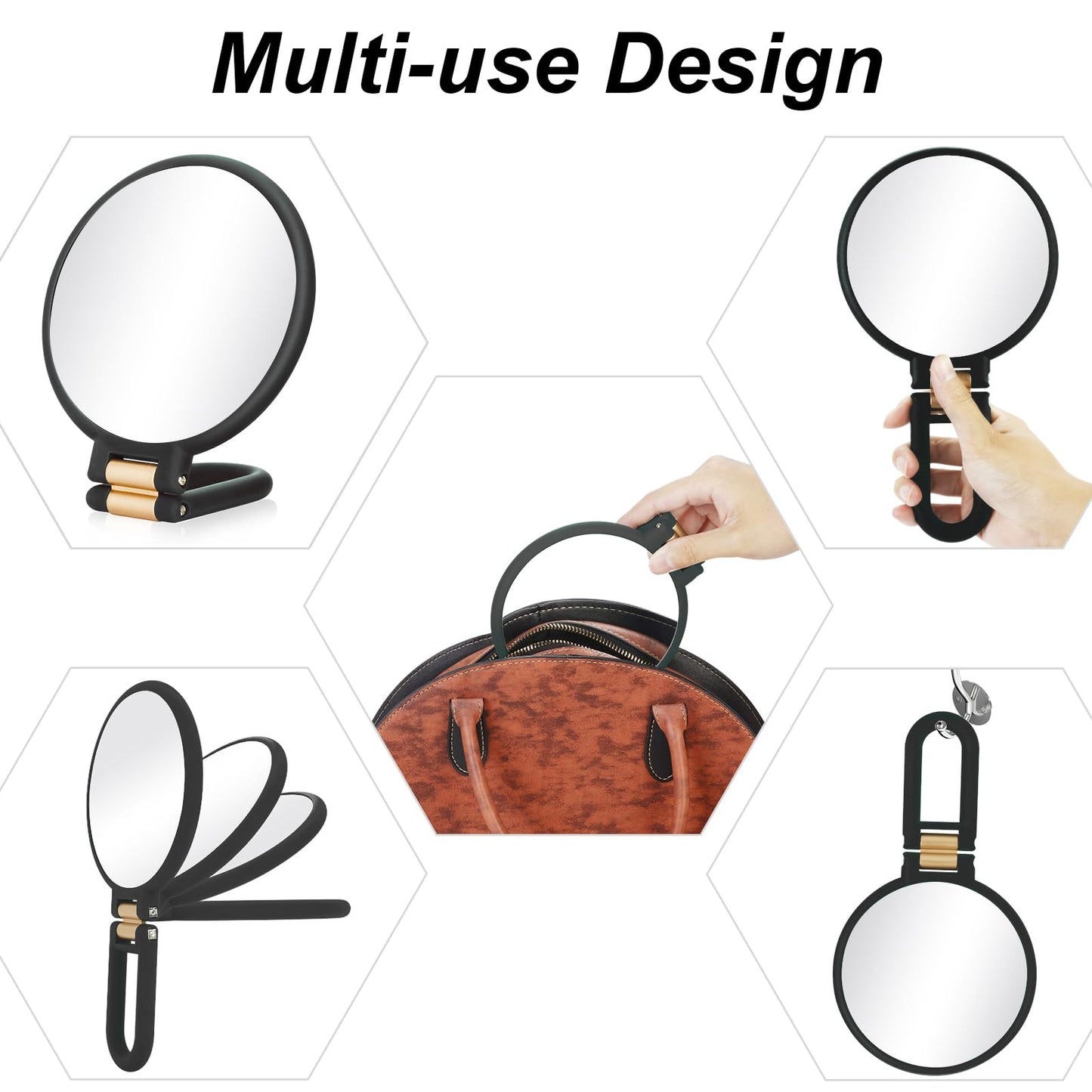 Martvex 40X Magnifying Handheld Mirror, Double Sided Hand Mirrors with 1X 40X Magnification, Travel Hand Held Mirror, 360°Rotation Pedestal Folding Makeup Vanity Mirror (Black)