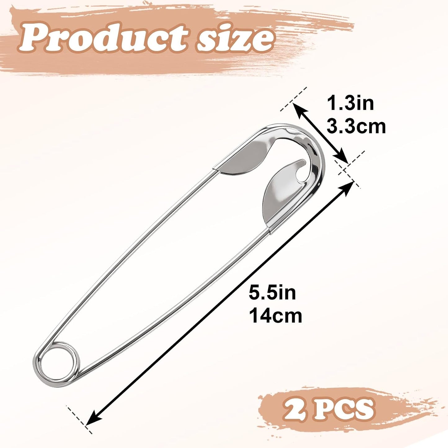 Large Safety Pin Hair Clips - Alloy French Fork Stick Pins | 2-Piece Set for Women - Silver Hair Accessories