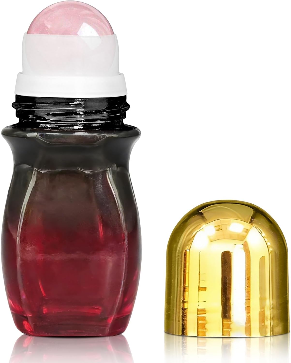 Rose Quartz Roller | 30ml Refillable Amber Glass Essential Oil Bottles - Leak-Proof Travel Perfume Container with Gold Caps