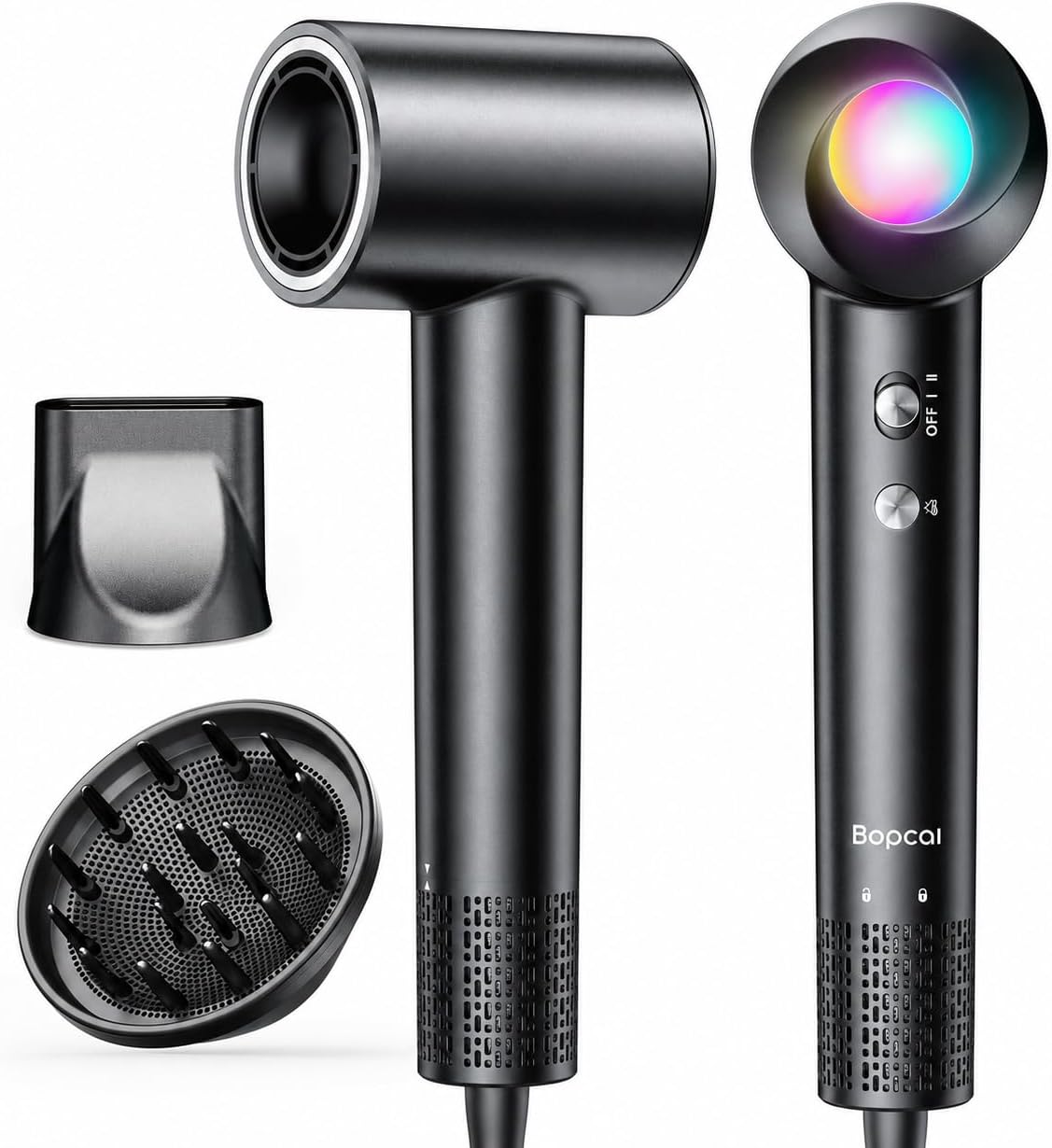 High-Speed Ionic Hair Dryer - 160,000 RPM Professional Blow Dryer with Diffuser | Low Noise, Compact Design for All Hair Types - Drack Black